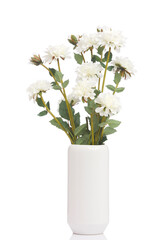 Blank white vase with flowers bouquet design on white background.