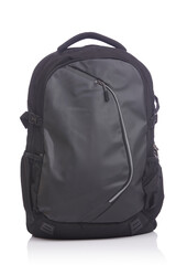 Black backpack isolated on white.
