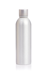 Silver hot water flask isolated on white.