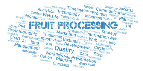 Fruit Processing typography word cloud create with the text only.