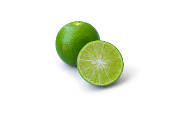 Green lime slices with half isolated on white background - Clipping path