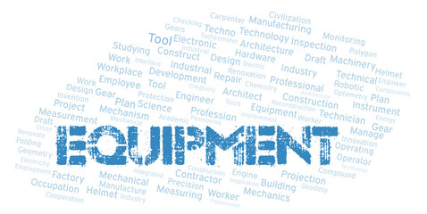 Equipment typography word cloud create with the text only