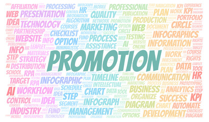 Obraz premium Promotion typography word cloud create with the text only.