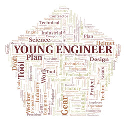 Young Engineer typography word cloud create with the text only