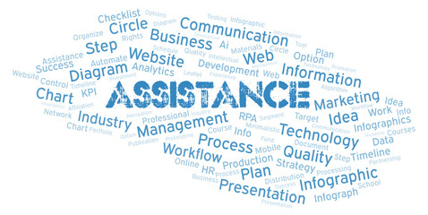 Fototapeta premium Assistance typography word cloud create with the text only.