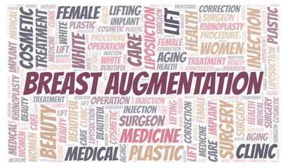 Breast Augmentation typography word cloud create with the text only. Type of plastic surgery - 401339062