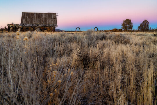 An Old Barn on a Ranch In Oregon at Sunset