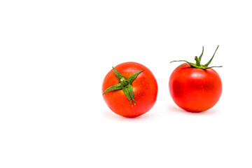 Fresh ripe tomatoes isolated on white background. Photo with free space for text.