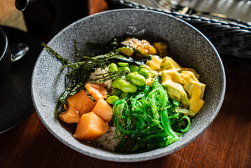 buddha bowl on the wooden table