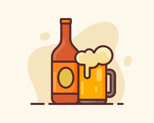 cold beer glass full drink foam bottle blank brand with flat style