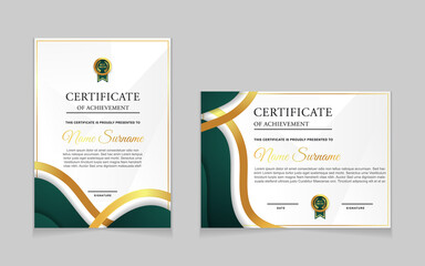 Set of certificate of achievement border design templates with elements of  luxury gold badges and modern line patterns. vector graphic print layout can use For award, appreciation, education