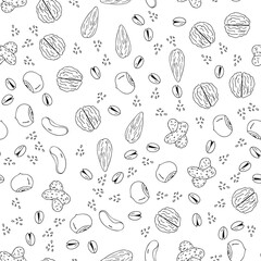 Seamless vector hand drawn patterns with nuts for kitchen and other