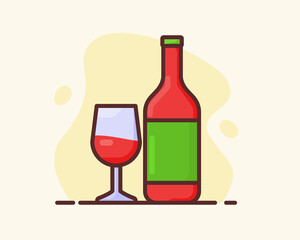 red wine pour in glass bottle with flat style