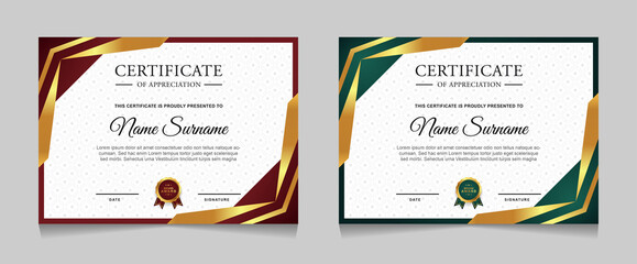 Set of certificate of achievement border design templates with elements of  luxury gold badges and modern line patterns. vector graphic print layout can use For award, appreciation, education