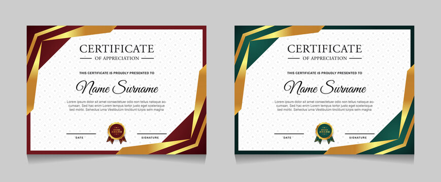 Set of certificate of achievement border design templates with elements of  luxury gold badges and modern line patterns. vector graphic print layout can use For award, appreciation, education