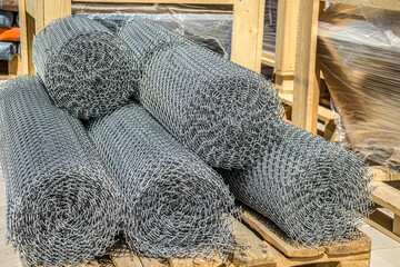 Metal mesh netting in a roll at a construction site