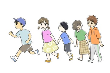 走る男の子と女の子たち