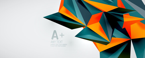 Vector triangle geometric backgrounds. Low poly 3d shape on light backdrop. Vector illustration for covers, banners, flyers and posters and other designs