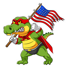 The crocodile's American warrior with red superheroes costume