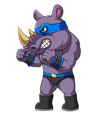 The super rhino with boxing pose and wearing blue mask