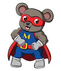 The muscular mouse with red mask is blue costume is standing with the good expression