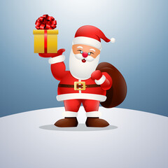 Cartoon happy Santa Claus holding a presents