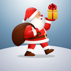 Cartoon happy Santa Claus carrying a presents