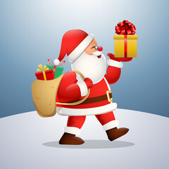 Cartoon happy Santa Claus carrying a presents