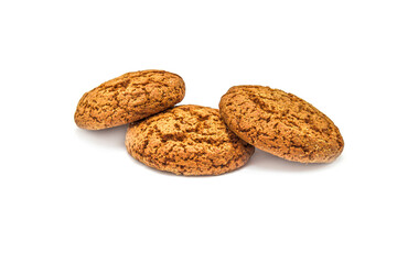 Homemade fresh oatmeal cookies isolated on white background.
