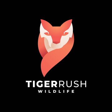 Vector Logo Illustration Tiger Rush Gradient Colorful Style.