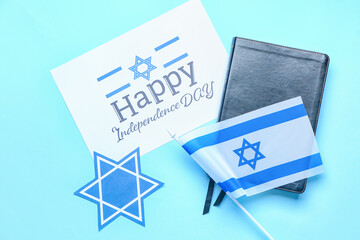 Composition for Israel Independence Day on color background