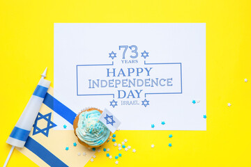 Composition for Israel Independence Day on color background