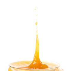 Splash of fresh mango juice on white background