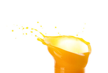 Naklejka na ściany i meble Splash of fresh mango juice on white background