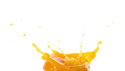 Naklejka na ściany i meble Splash of fresh mango juice on white background