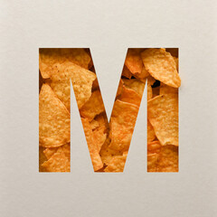 Font design, Abstract alphabet with triangle corn chips, realistic leaves typography - M