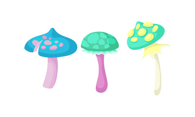 Magic Mushrooms with Bright Cap and Stipe Vector Set