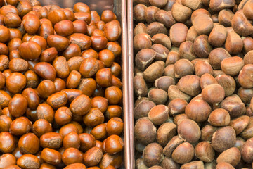 Fresh chestnut fruit and Roasted chestnuts.