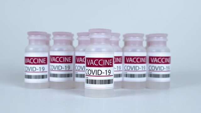 doktor putting vial, covid-19, coronavirus vaccine. White background