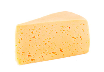 piece of tasty yellow cheese isolated on white background