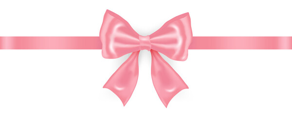 Realistic pink bow isolated on white background. Design for Christmas, birthday, Valentine’s Day, Women’s, Mothers’ Day and other celebrations.