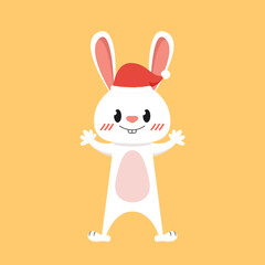 Rabbit character design. Santa hat vector.