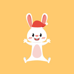 Rabbit character design. Santa hat vector.