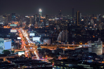 Naklejka na ściany i meble Aerial view of Bangkok modern office buildings, condominium in Bangkok city downtown.