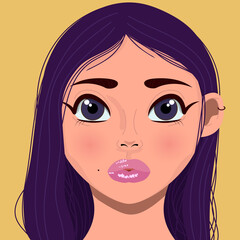 vector illustration of a girl. fashionable young woman. beautiful face in cartoon style. Beautiful woman fashionable portrait poster.