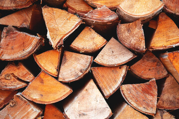 The background of the stack of birch chopped billet closeup with the flow focus.