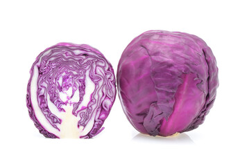 Fresh purple cabbage half slice isolated on white background.
