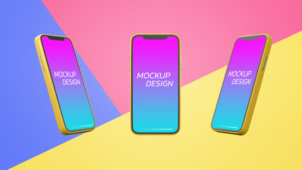 3d render mobile phone screen mockup template on yellow background.