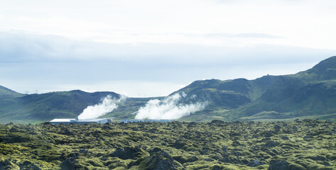Mountains in the foggy geysers.