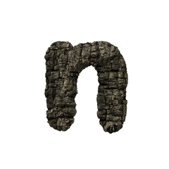 burned wood letter N - Small 3d charcoal font - Suitable for Nature, disaster or fire related subjects